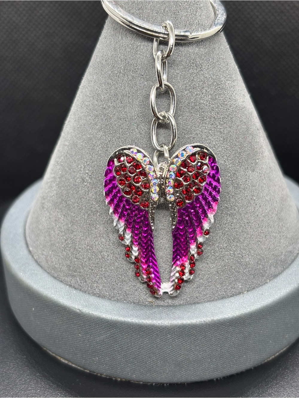 Angel Wings Keychain Pendant, Bag Charm, Sparkle Rhinestones Purple Red